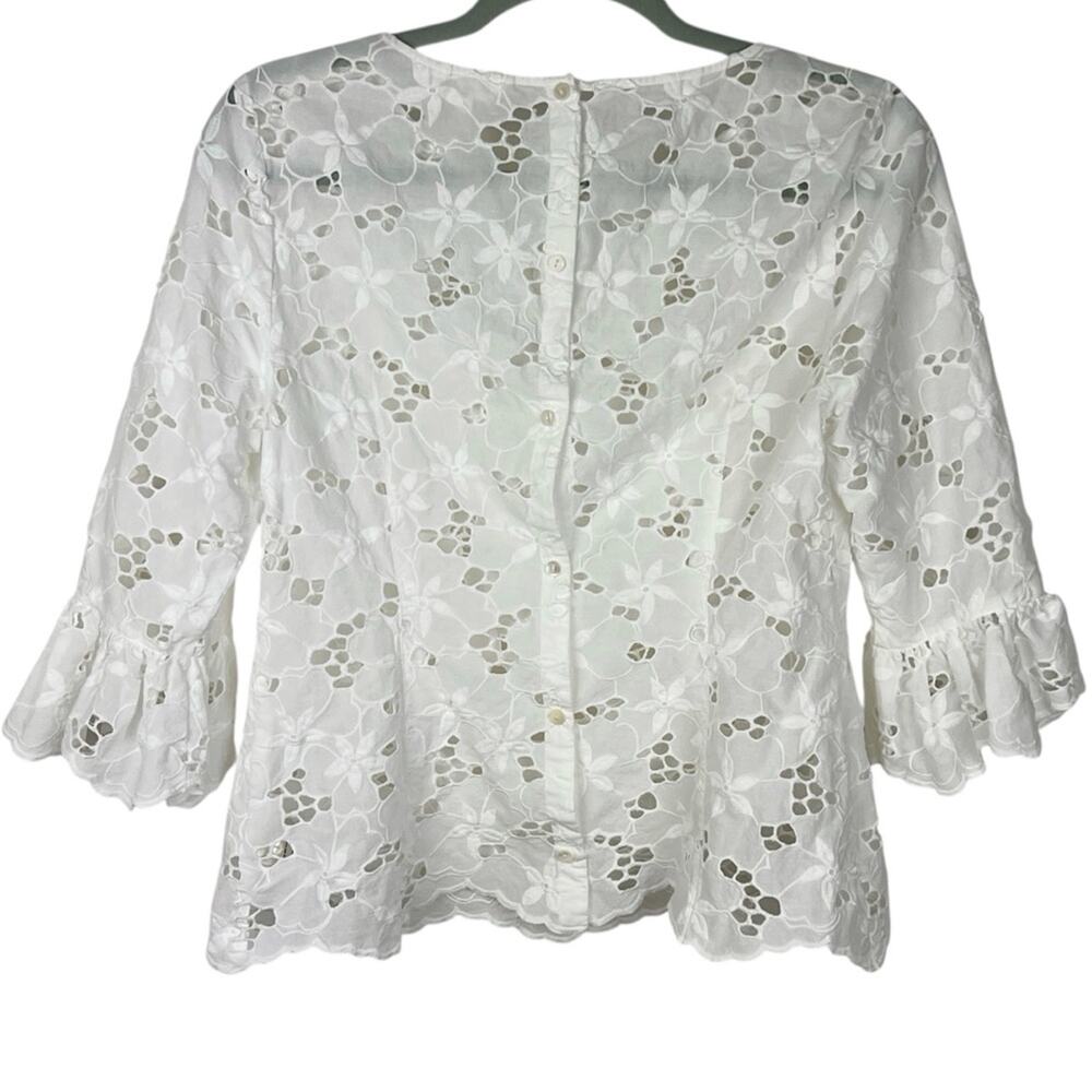 Rebecca Taylor Adriana White Floral Eyelet Blouse 8 Embroidered - Picture 6 of 7